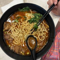 The Noodle Man signature dishes Beef Brisket Tomato Noodle Soup
Mongolian Beef Pancake
Spicy Beef Shank